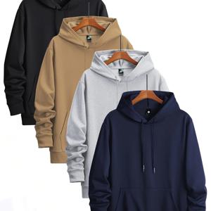 TEMU 봄, 가을용 남성용 긴팔 후드티 4종 세트입니다. 단색, 드로스트링 디자인, 캥거루 포켓이 특징입니다. 캐주얼한 야외 스포츠 및 조깅에 적합하며, 남자친구 또는 남편을 위한 선물로 이상적입니다.