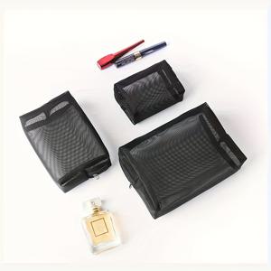 TEMU 3개입 간편하고 편리한 나일론 메시 메이크업 수납 가방, 대용량 속이 빈 화장품 정리함 (여행용)