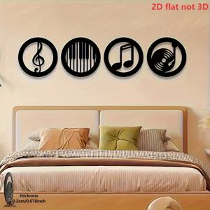 TEMU 2D 플랫 - 4개 2D 나무 벽 장식 세트 (음악 테마) | 피아노 실루엣 조각 장식 플라크 | 스튜디오/KTV/홈 벽 예술 | 음악 애호가를 위한 창의적인 선물 | 스타일 벽 예술 시리즈