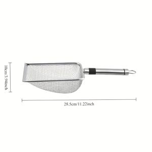 TEMU 스테인리스 스틸 소재의 고밀도 메시가 특징인 고양이 모래 스크래퍼. 벤토나이트 모래 및 호두 모래에 적합하며 해변 조개 수집 및 모래 필터로도 활용 가능합니다.