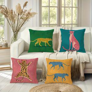 TEMU 4개 세트 네온 프린트 베개 커버 - 추상 도트 패턴, 지퍼형 소파 & 파티오 쿠션 커버, 실내/야외용, 편안한 원단, 충전재 미포함