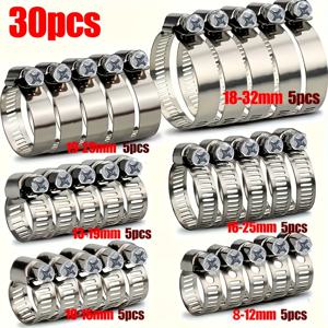 TEMU 30개 세트 - T-볼트 커넥터, 나선형 이빨 잠금장치 & 메탈 슬리브가 포함된 고강도 스테인리스 호스 클램프 (1/4