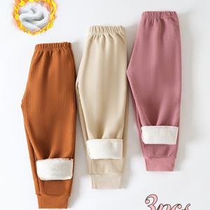 TEMU 3pcs 여아용 보온 긴 바지, + 플리스 니트 소재, 가을/겨울 야외 스포츠 멀티팩, 가을 착용, 추운 날씨 의류, 스포티한 디자인, 캐주얼 웨어, 편안한 핏, 부드러운 소재, 보온 레깅스, 니트 타이츠, 액티브, 야외 활동에 완벽한 의류