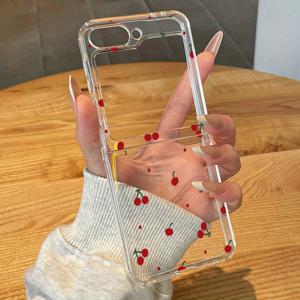 TEMU 휴대폰 케이스 - 레드 체리 디자인의 투명 휴대폰 케이스, 삼성 갤럭시 Z 플립 모델 3부터 7까지 호환, 충격 방지 및 낙하 방지 기능, 삼성 Z 폴드 시리즈용 소프트 커버 제공.