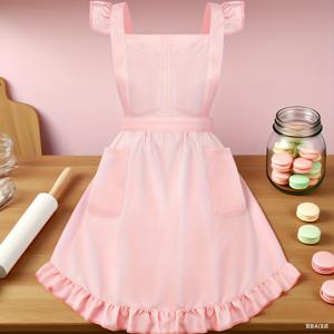 TEMU 블랙핑크 화이트 롱 귀여운 프릴 앞치마 - 요리, 레스토랑, 가족 모임, 할로윈, 크리스마스, 휴일 파티, 코스프레용