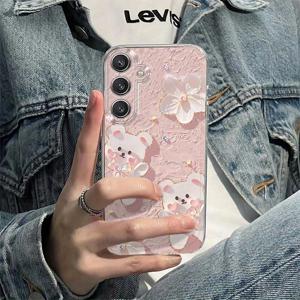 TEMU 휴대폰 케이스 - 귀여운 곰돌이와 꽃무늬 패턴의 부드러운 투명 휴대폰 커버 케이스 (삼성 갤럭시 S25/S24/S23/S22/S21 울트라, 플러스, FE 및 A10/A12/A13/A14/A15/A16/A20/A22/A23/A24/A25/A30/A33/A34/A35/A52/A53/A50/A54/A72/A73/M10S)