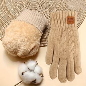 TEMU 여성용 겨울 터치스크린 장갑 1쌍 - 플리스 안감 더블 레이어, 추운 날씨 출퇴근 및 심부름용 스마트폰 호환 손가락 끝