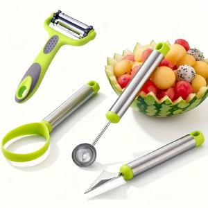 TEMU 창의적인 과일 조각 도구, 멜론 슬라이서, 수박 볼러, 다기능 과일 및 채소 필러와 강판