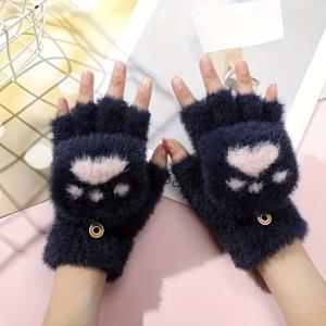 TEMU 귀여운 디자인의 부드럽고 푹신한 안감 고양이 발바닥 장갑, 겨울철 따뜻함과 야외 활동에 적합하며 터치스크린 사용도 가능
