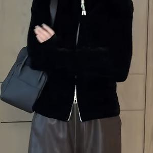 TEMU 플러스 사이즈 - 플러스 사이즈 - 유니크하고 아름다운 가을의 조화로운 라이트 럭셔리 감성 벨벳 재킷 여성 패션 신상 다용도 슬림핏 더블 지퍼 재킷 탑