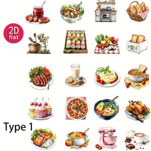 TEMU 스랩북, 저널, 사진 앨범, 문구류 및 학교 공예 프로젝트 꾸미기용 빈티지 요리 테마 스티커 2D 플랫 팩