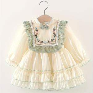 TEMU 유아 신생아 봄/가을 아기 여아용 코트 드레스 긴팔 아동복 레이스 아동복 0-3세