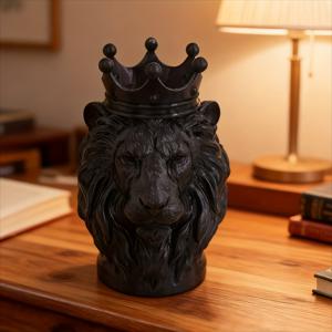 TEMU 3D 프린팅으로 제작된 창의적인 사자 모양 왕관 머리띠 펜 홀더, 독특한 데스크탑 문구 정리함, 서재 또는 사무실 장식에 적합, 스타일리시한 데스크탑 수납 용품, 예술적인 문구 선물, 장식용 미술 작품