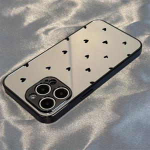 TEMU 휴대폰 케이스 - 스타일리시한 블랙 하트 모양 쉘 미러 케이스, 고급 보호 디자인, iPhone 17Air, 16Promax, 15Plus, 14, 13Mini, 12, 11, 그리고 16E 모델과 호환. 크리스마스, 새해, 부활절 선물로 완벽합니다.