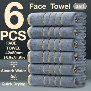 TEMU 6피스 골드 실과 골드 트림 두꺼운 GSM350 코랄 헤어드라이 & 세안 타월 세트, 폭신하고 편안한 부드러움, 빠른 건조, 고흡수력, 헤어드라이 타월, 크리스마스 선물, 가정, 호텔, 스파 사용에 적합