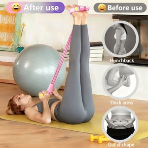 TEMU 운동용 저항 밴드 - 휴대용 홈 피트니스 시트업 로프 및 복부 슬리밍 장치 (미끄럼 방지 발 페달 포함). 전신 운동: 팔, 양팔, 삼두, 가슴, 등, 코어, 복근, 허리, 다리, 양봉근, 발목