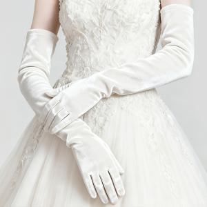 TEMU 흰색의 53cm 길이 여성용 보온 장갑 한 쌍, 따뜻함을 위한 안감, 가을 및 겨울 행사를 위한 벨벳 소재, 파티, 결혼식 및 공연에 적합