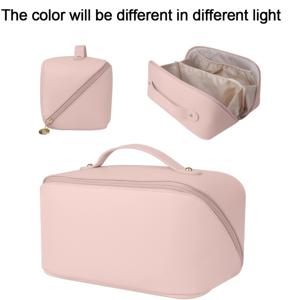 TEMU 원피스 대용량 여행용 메이크업 파우치, 지퍼 구획이 있는 확장형 여행 정리함, 핑크 디자인, 화장품 및 세면도구용 화장품 파우치, 여성, 체육관, 출장 및 휴가에 적합한 세면도구 보관함, 튼튼한 손잡이가 있는 확장형 디자인, 톱니 무늬 패턴, 크리스마스 선물 옵션