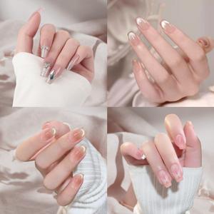 TEMU OYIKYI 셀프네일팁 붙이는 네일팁 리유저블 네일아트 4종타입 x 24p 미니멀 심플 매니큐어 - 집콕 셀프 네일/여행용/선물용- 데이 선물 | 생일 선물 세트 | 고급스러운 선물