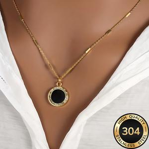 TEMU 고품질 304 스테인리스 스틸 골든 로마 숫자 목걸이 | 퇴색 방지, 간편하고 우아함, 또는 파티에 적합, 패셔너블한 여성용 주얼리 액세서리, 여성을 위한 고급스러운 선물