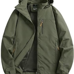 TEMU 스프링 남성 패션 루즈 솔리드 컬러 후드 재킷 | 신축성 없는 원단, 긴소매, 지퍼 디자인, 자수 디테일, 아웃도어 스포츠 및 캐주얼 웨어에 적합