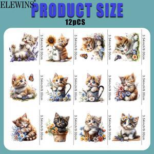 TEMU 귀여운 작은 고양이를 특징으로 하는 의류용 수채화 인쇄를 위한 12개 열전사 스티커. 세탁 가능한 이 스티커는 티셔츠, 후드티, 청바지, 백팩 및 베개 꾸미기에 완벽합니다. 남성 및 여성 의류 모두에 적합합니다.