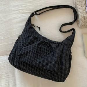 TEMU 여성용 접이식 핸드백 - 조절 가능한 크로스바디 스트랩 & 주름 다중 포켓 디자인 - 체크무늬 스쿨 백팩, 대학, 여행, 일상 사용에 적합, 지퍼 잠금, 내구성 있는 가방