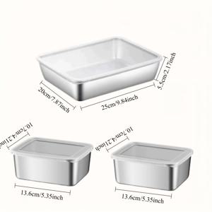 TEMU 스테인리스 스틸 식품 보관 용기 6개 세트 (접시 3개 + 뚜껑 3개), 쌓을 수 있는 공간 절약형, 신선도 유지용 밀폐 뚜껑, 식사 준비, 과일, 고기, 채소, 남은 음식, 냉장고, 냉동실, 식료품 저장실에 적합, 세척이 쉬운 재사용 가능 용기