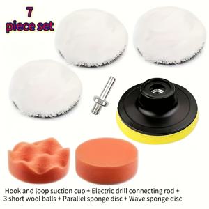 TEMU 7피스 전문가용 자동차 폴리싱 액세서리 세트 (1피스 흡착컵 + 1피스 드릴 연결봉 + 3피스 숏볼 + 1피스 평행 스펀지 디스크 + 1피스 웨이브 스펀지 디스크) | 왁싱 및 폴리싱용 스펀지 고무 패드, 특수 설계