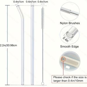 TEMU Stanley 40oz & 30oz 컵용 6개입 재사용 가능한 투명 유리 빨대 | 청소 브러시, 광택 금속 끝 포함