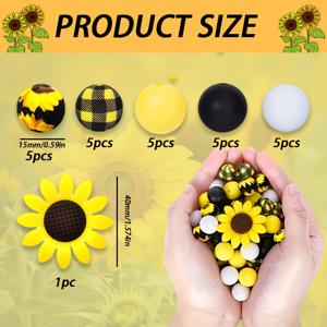 TEMU DIY 주얼리 만들기용 26개 노랑 & 검정 실리콘 비즈, 열쇠고리, 팔찌, 목걸이 참 - 생생한 꽃잎 질감의 화려한 플로랄 크래프트 비즈, 내구성 있는 장식 비즈 및 액세서리