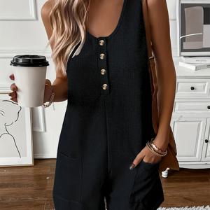 TEMU 여름을 위한 포켓이 있는 단색 소매 없는 롬퍼 점프수트, 여성 의류