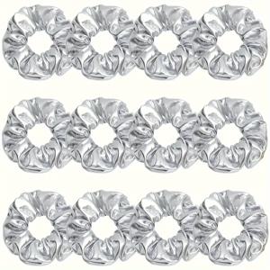 TEMU 여성용 부드럽고 편안한 PU 가죽 헤어 스크런치 12개 세트, 탄력 있는 홀로그래픽 포니테일 홀더, 단색 헤어 액세서리 로프 스크런치, 흔적 없는 헤어 타이