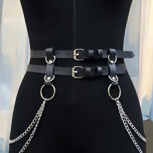 TEMU 원 여성용 고딕 스타일 다크 블랙 섹시 태슬 체인 벨트 캐주얼 의상용