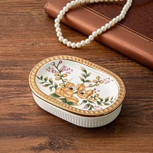 TEMU 우아한 세라믹 비누 받침대, 이중 레이어 배수 디자인으로 욕실에 완벽, 스타일리시한 미국 골드 트림으로 물 누출 방지