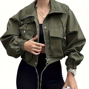 TEMU 우아한 숏 지퍼 트렌치 코트, 칼라 디자인으로 캐주얼한 휴가 및 가을-겨울 출퇴근에 완벽