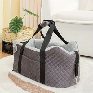 TEMU 디럭스 개 부스터 카시트 - 콘솔 스타일, 세탁 가능한 여행용 침대, 소형견용 두꺼운 메모리 폼, 최대 15파운드 지원