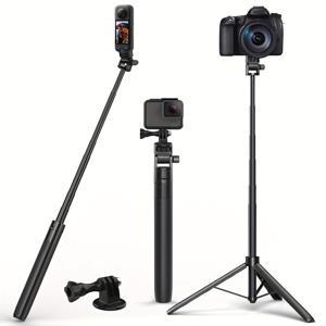 TEMU 액션 카메라용 63인치 셀피 스틱 삼각대, Kaitezenz 긴 연장 가능한 휴대용 경량 7단 접이식 핸들 Hero 11 10 및 DJI OSMO 액션 카메라 KT-1014 호환