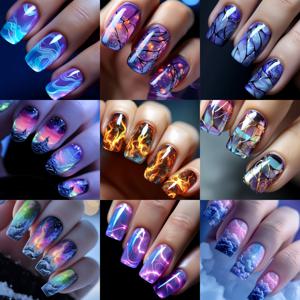 TEMU 216피스 프레스온 네일 세트, 중간 길이 블루 디자인 (설산, 오로라, 불꽃, 구름 그라데이션 패턴). 탈부착 가능한 인조 네일, 216피스 착용 준비 완료 네일 키트 (박스 포함), 프레스온 네일, 네일 스티커