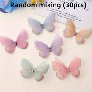 TEMU 다양한 소프트 핑크 투명 나비 장식 30개, 3D 시뮬레이션 패브릭 나비, 헤어 클립, 헤어밴드, 커튼, 부케 장식 및 사진 소품에 적합