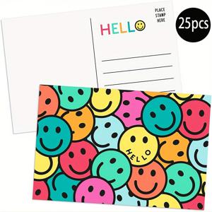 TEMU 25개/팩 웃는 하이요 포스카드 메모 카드, 요즘은 많은 사람들에게 조금은 외로움과 두려움이 있을 수 있고, '너를 생각해'라는 인사말이 있는 인사 카드가 어둠을 밝힐 수 있는 유일한 방법이 될 수 있습니다.