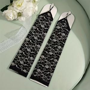 TEMU 레이스와 센터에 라인스톤이 있는 웨딩 파티용 긴 장갑