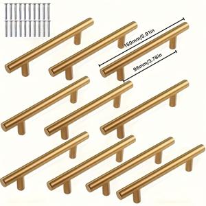 TEMU 세련된 골드 캐비닛 도어 손잡이 6개 세트 - 스테인리스 스틸 재질, 브러시 처리된 끝단, 주방 및 옷장용, 나사 길이 2.49Cm