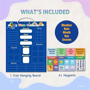 TEMU 후조조 '내 첫 번째 달력' 자석 벽 차트 - 주, 달, 날씨 및 계절을 위한 교육용 교실 장식, 방 장식에 완벽함
