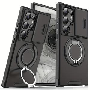 TEMU 삼성 갤럭시 S26 S25 S24 S23 S22 S21 울트라 24 S23 S22 플러스 S23FE S20FE A55 A54 A35 A17 A16 A15 A14 A06 A07용 카메라 커버, 360° 회전 링 홀더, 차량용 마그네틱 홀더, 무광 질감, 충격 방지 휴대폰 케이스