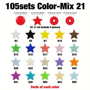 TEMU 25/105세트 T5 플라스틱 버클 프레스 버튼, 별 모양 스냅, DIY 공예용 의류 패스너, 가방 및 의류 소품 - 내구성 있는 컬러풀 디자인