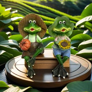 TEMU 귀여운 개구리와 커플 장식품 2개, 개구리와 버섯 커플 피규어, 리얼리스틱 목욕 개구리 커플 조각상, 레진 공예 정원 및 컨트리 데코, 홈 거실 장식, 수제 조각 디자인, 정교한 생일 선물 레진 아트워크