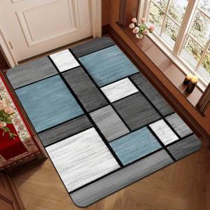 TEMU 1개 두꺼운 1.1cm 거실 바닥 매트, 연한 파란색 블록 체크무늬 프린트 바닥 매트 두껍고 미끄럼 방지 및 내마모성으로 주방, 거실, 현관, 발코니 및 홈 데코에 적합