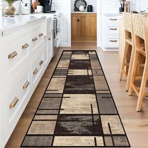TEMU 1개, 빈티지 체크무늬 기하학 스타일 호텔 웰컴 러너 카펫, 쉽게 세척 가능한 주방 러그, 편안하고 두꺼운 거실 매트, 빌라 입구 미끄럼 방지 매트