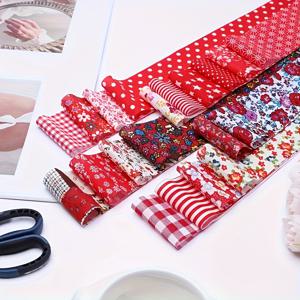 TEMU 빨간색 꽃무늬 원단 40롤, 각 롤당 2.56인치로 미리 재단된 퀼팅 블록 포함, 공예, 재봉 및 휴일 프로젝트에 적합. 손세탁만 가능. 이 생생한 젤리 원단 스트립은 공예 프로젝트에 완벽합니다.